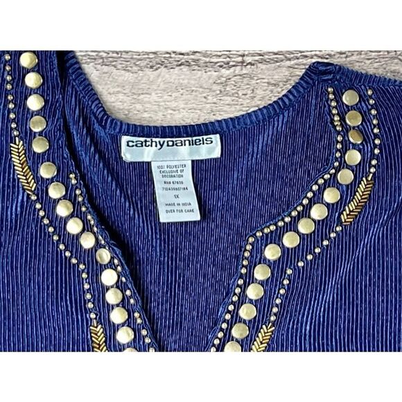 Cathy Daniels Blue Embellished Beads Studs All Season Blouse sz 1X - Picture 2 of 8